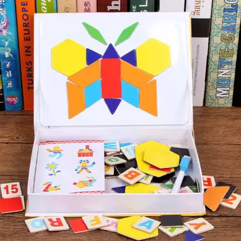 

Kuulee 28Pcs Puzzle Toy Colorful Wooden Magnetic Tangram Puzzle Toys for Infant Magnetic Tangram