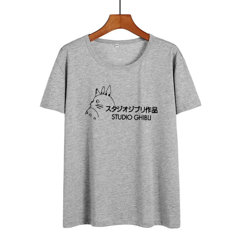 Женская футболка Ghibli Studio черно белая с милым графическим рисунком в японском