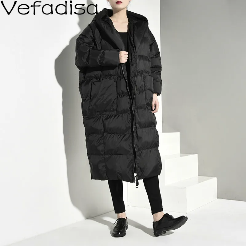 

Vefadisa Solid Hooded Parka Woman Winter 2019 Thick Zipper Casual Parka Pockets Full Sleeve Loose Parka Black QYF350