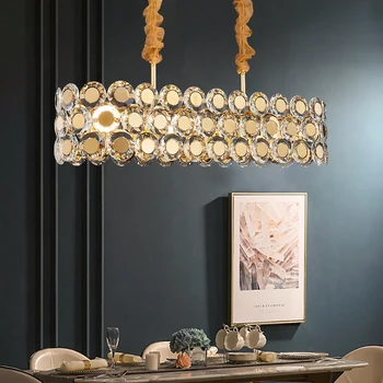 

Rectangle kitchen island chandelier lighting luxury gold crystal living room home decoration light metal hanging lamp