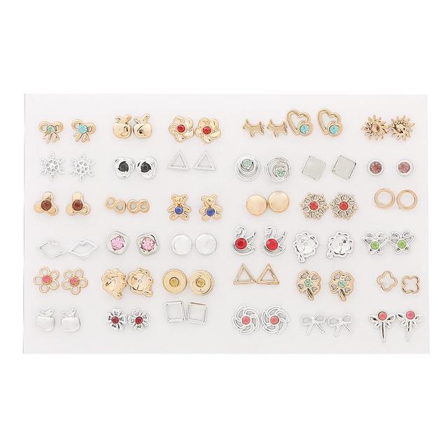 Women Plastic Crystal Small Stud Earrings Set Girl Heart Star Animal Moon Crown Sun Flower Earring Brincos Jewelry