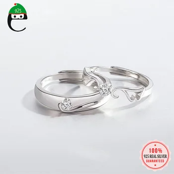 

ElfoPlataSi Genuine 100% 925 Sterling Silver Dazzling Angel Wing CZ Opening Ring Sizable For Couples Wedding Jewelry Gift DS1982