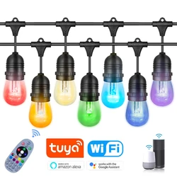 Tuya – guirlande lumineuse intelligente, couleur, étanche, 15M, ampoule LED S14 pour l'extérieur, peut être utilisée pour une fête de noël, dans une cour 