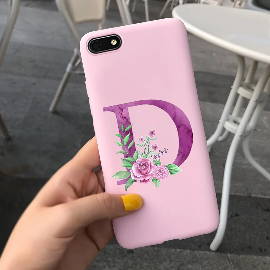 Chic Alphabet Flower Silicone Phone Case - Soft Touch Black Pink Matte TPU Cover