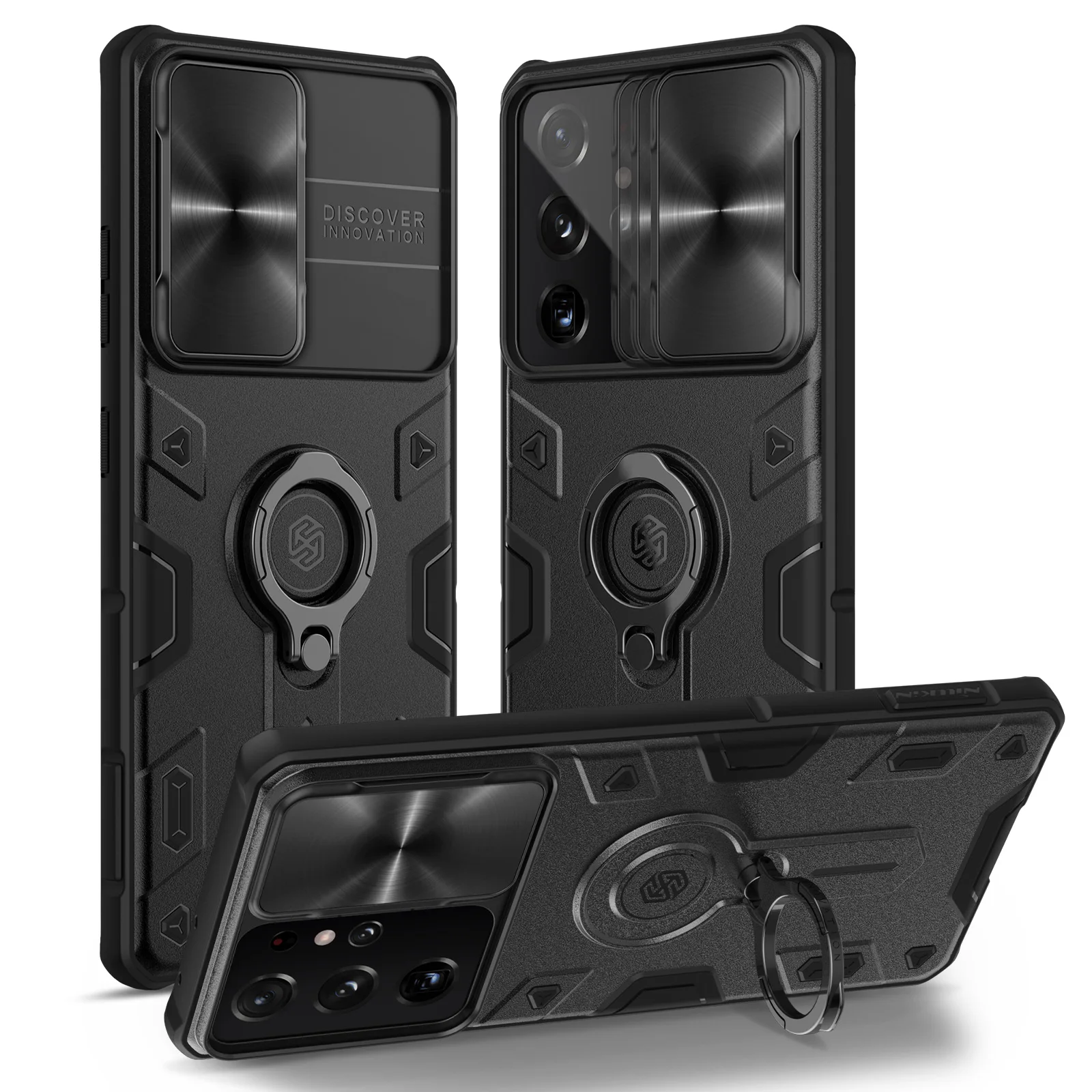 NILLKIN For Samsung S21 Ultra Case Camera Lens Protection +Ring kickstand For Samsung S21 Plus Camshield Armor Case