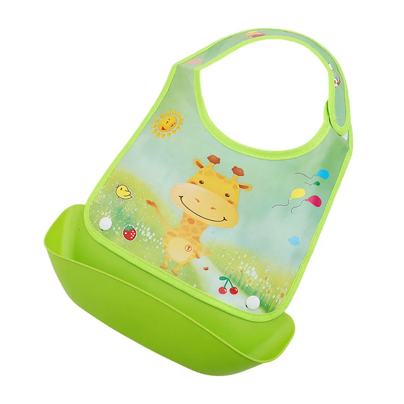 Silicone Baby Bandana Bibs Lovely Animals Meals Pocket Bib Waterproof Feeding Newborn Infant Food Bib baberos bebes - Цвет: green deer