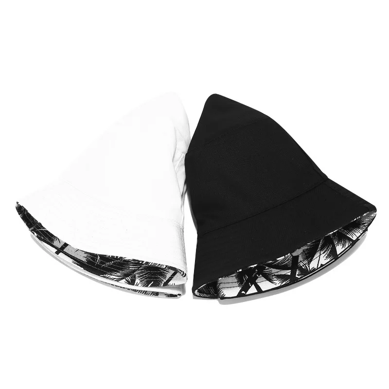 2020 New Fashion Summer Reversible Black White Coconut Tree Printed Fisherman Caps Bucket Hats Unisex Gorro Pescador Men Women