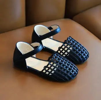 

Summer Toddler Big Children's Princess Covered-toes Beach Sandals Casual Weave Non-slip Hollow Girls Beach Shoes Kids Soft Flats