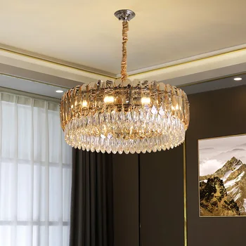 

New Style Luxury Modern Crystal Chandelier Lighting Round Dining Room Lamp Living Room Light Fixtures Lustre Cristal LED Bulbs