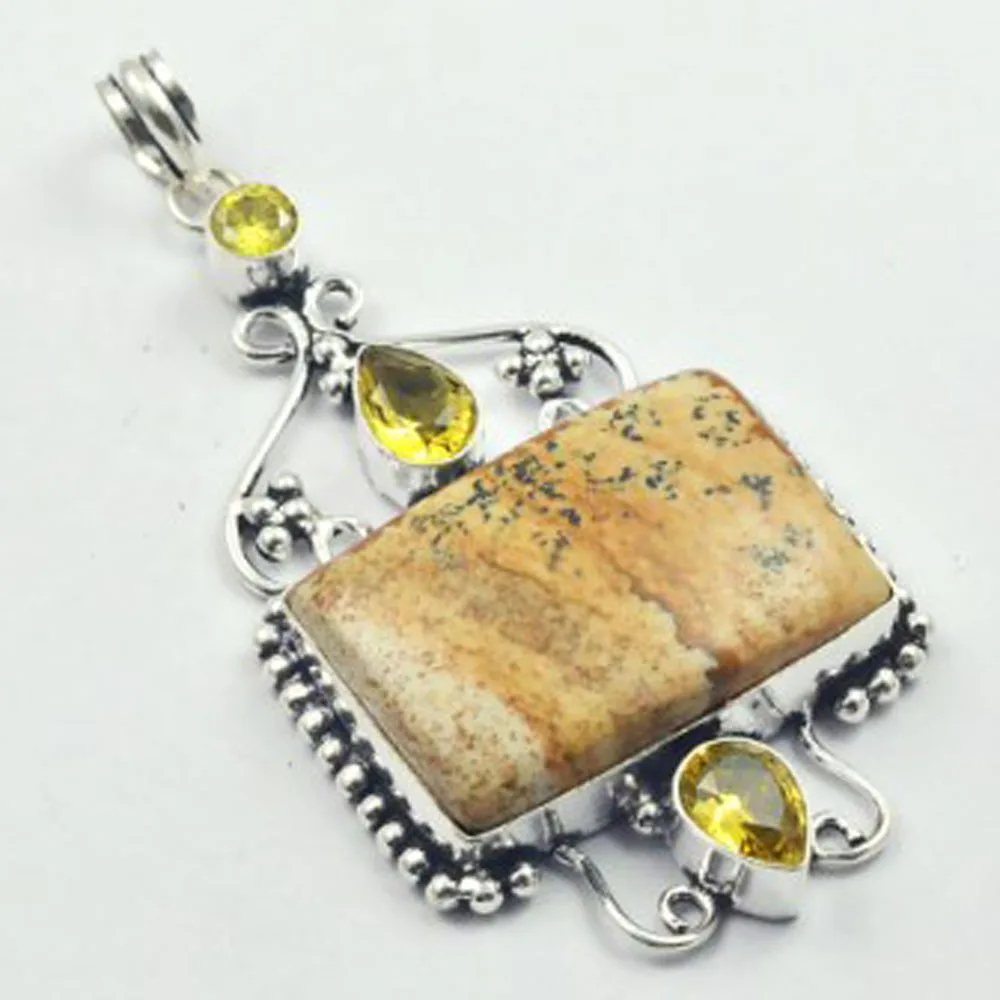 Bornzanite& цитрины КУЛОН Серебряная накладка над медью, 81 мм, P4935