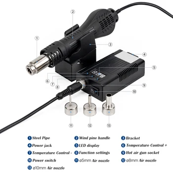 

Portable LED Rework Solder Station Hot Air Blower 110V US Plug /220V EU Plug LED Digital Display Gun 8858 Heat