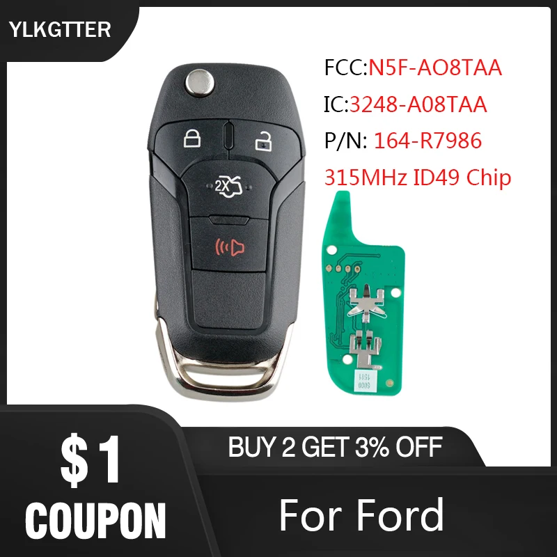 YLKGTTER 4-кнопочный умный дистанционный ключ без ключа брелок для Ford Fusion 2013 -2017 N5F-AO8TAA