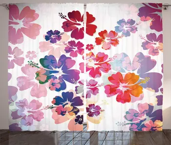 

Hawaiian Window Curtains Exotic Floral Island Theme Tropical Hawaii Flowers Pattern Print Living Room Decor Bedroom Pink Orange