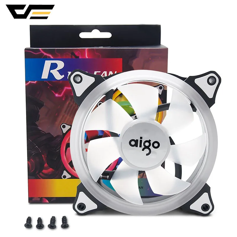 

Aigo PC Case Fan LED 120mm 12V 4pin+3pin Desktop Computer Fan Quiet CPU Cooler Cooling RGB Ring Fan PC Cases Radiators System