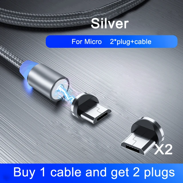 OKZ 2M Magnetic Cable Micro USB Type C Charger For Android Phones Fast Charging Magnet Charge Cord For iPhone 12 11 Pro XS Max For Micro Silver