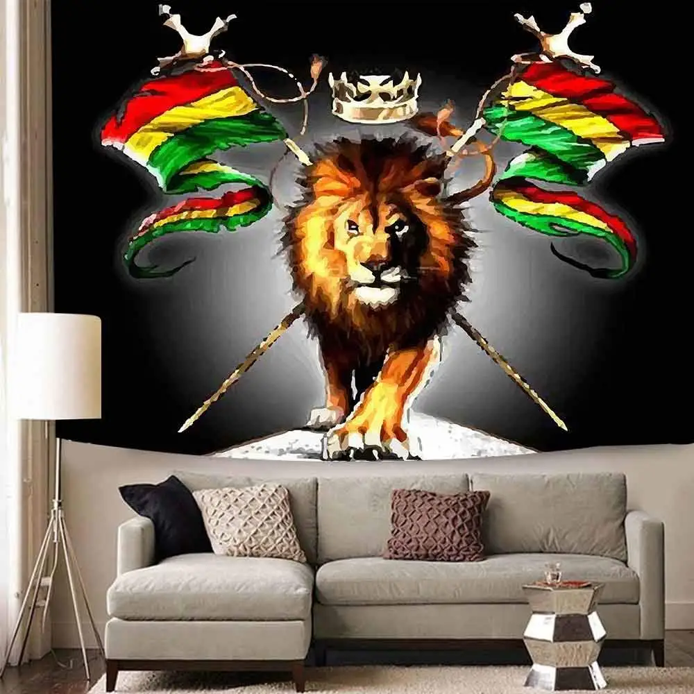 Judah Lion with a Rastafari Flag King Jungle Reggae Theme Art Print