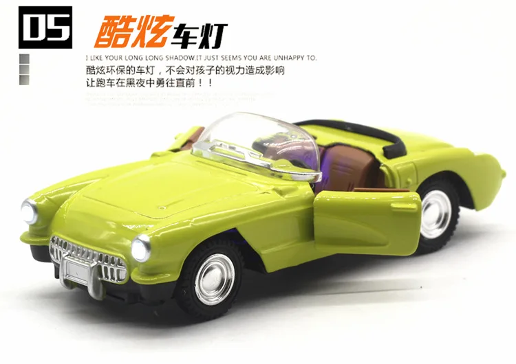 1: 32 Chevrolet Corvette C1 винтажная модель автомобиля из сплава звук и светильник