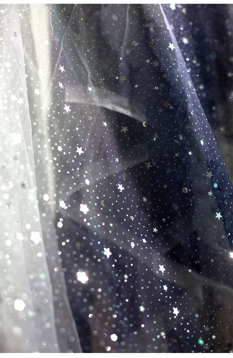 Soft Fabric Chiffon Fabric Sheer Dancing Dress Material Blue White Gradient Stars Gauze Sequin Mesh