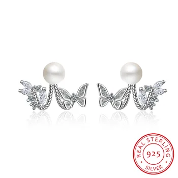 

Cute Small 925 Sterling Silver Butterfly White CZ Pearl Stud Earrings For Women Children Girls Jewellery Orecchini Aros Aretes