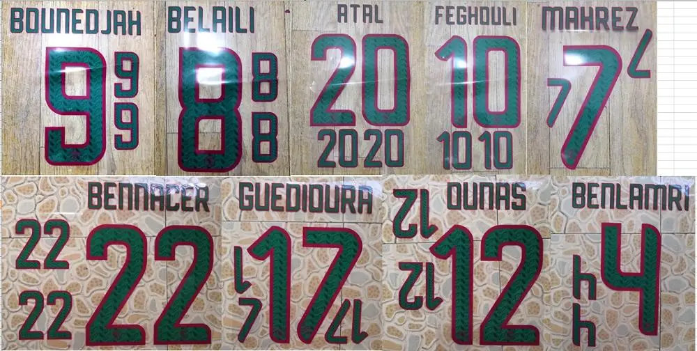 

2019-2020 Algeria home OUNAS GUEDIOURA BENNACER BELAILI BOUNEDJAH MAHREZ ATAL FEGHOULI nameset patch badge