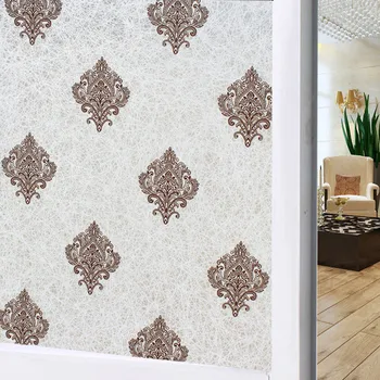 

Nuelife Brown Damascus pattern self-adhesive window film living room bedroom bathroom wedding room privacy window pvc film