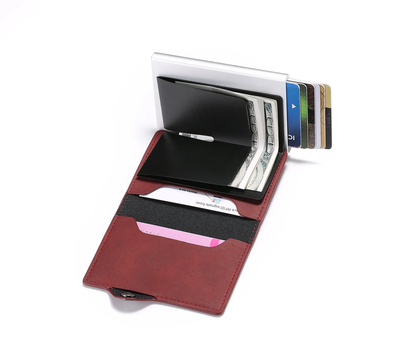 1PC Lateral Thruster Credit Card Holder Men Women Alloy+Leather ID Credit Card Protector Purse Wallet 9.5*6.5*1.2cm