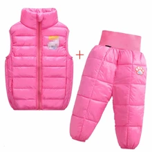 1-5Y Baby Kids Clothes Set Winter Girls Sleeveless Vest Jacket Boys Cartoon Print Pant Costume Suit for Children Clothing Sets
