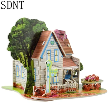 

Romantic Cottage Model 3D Puzzles for Kids DIY Jigsaw Brain Games Educational Toys for 3 Years Old Gift Beautiful House Building