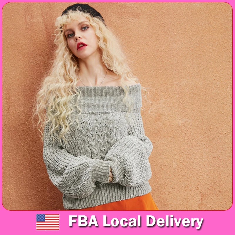 ELFSACK US FBA местная доставка серый однотонный вязаный Повседневный свитер для