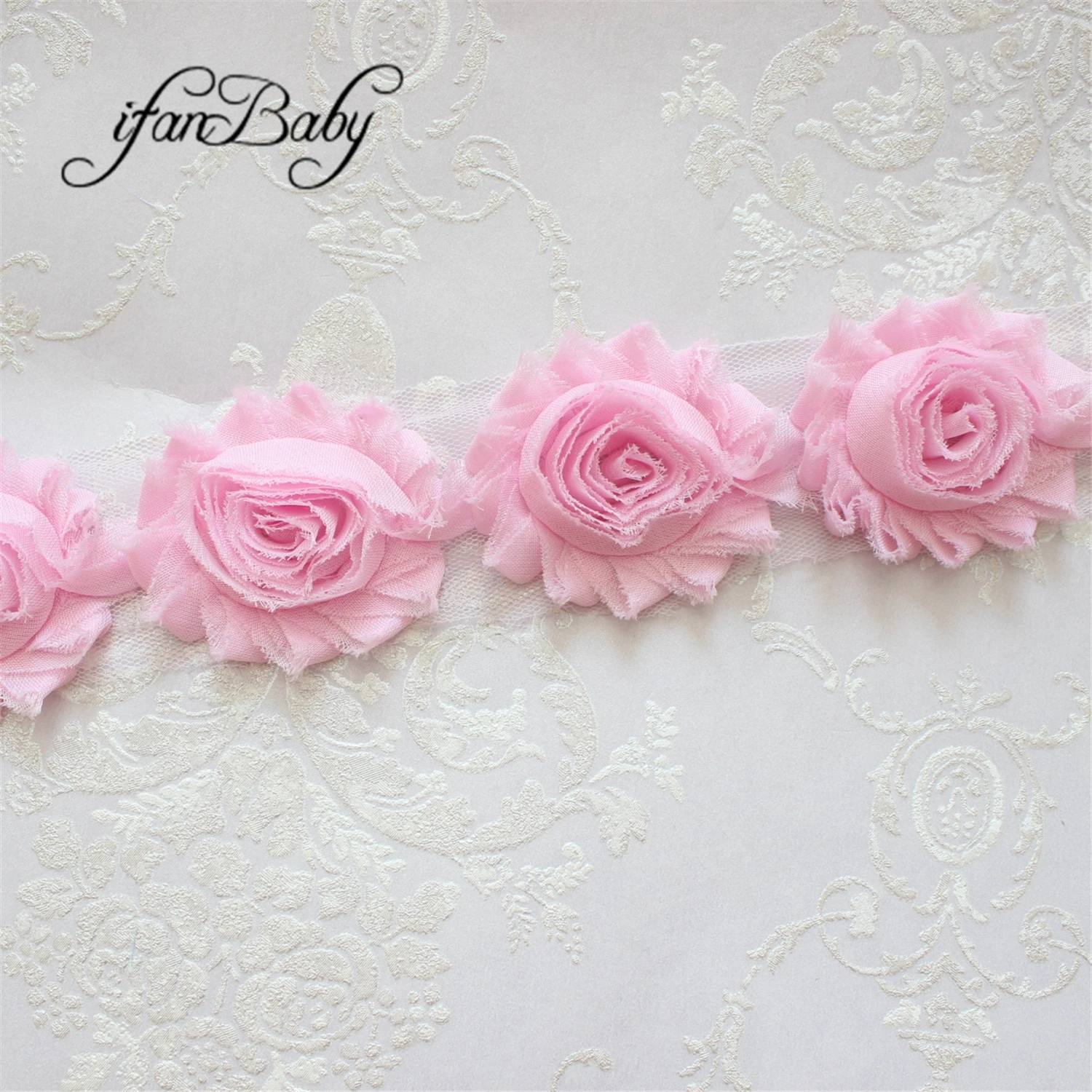 Haarschmuck aus Stoff, Chiffon, Rosenblüten, 2,5 Zoll, schäbige, ausgefranste Blumen – Detail 11