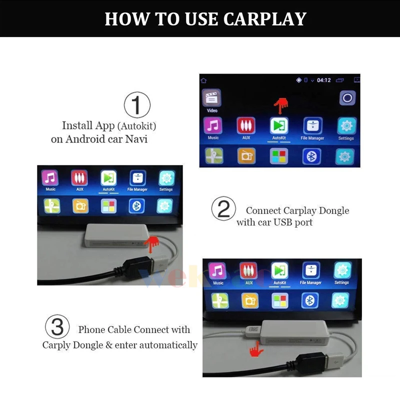 WEKEAO Автомобильный ключ портативная навигация Carplay Android автомобильное радио стерео головное устройство через USB кабель для IOS и Android системы