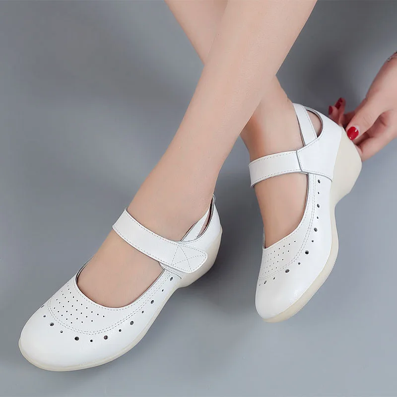 CEYANEAOFashion/дышащая обувь для медсестры из натуральной кожи с ремешком на щиколотке; удобная рабочая обувь на низкой танкетке для женщин; женская повседневная обувь