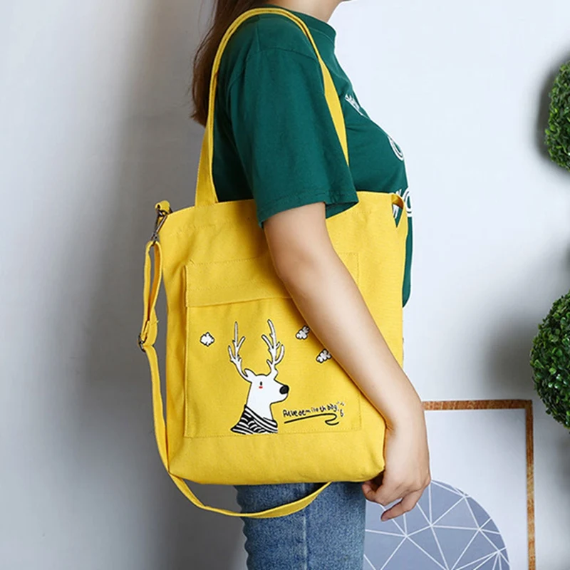 

Practical Portable Dual-use Bag Women Shoulder Bag Cute Cartoon Pattern Zipper Type Canvas Bag Travel Storage Bag Girl