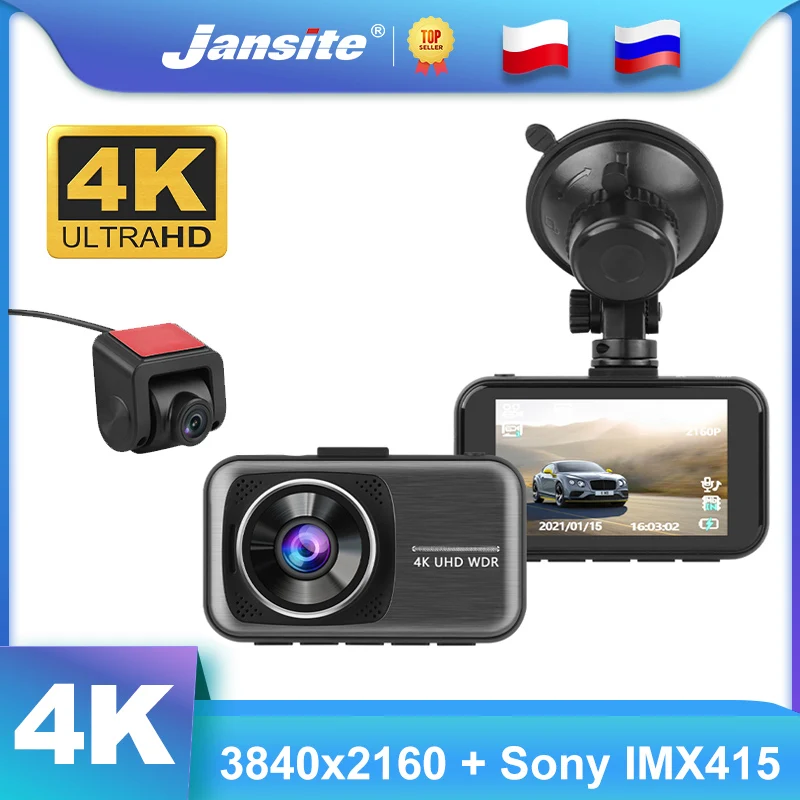 US $56.49 Jansite 3 4K Dash Cam Front and Rear Camera Registrator Touch Screen Loop Recording Gsensor Hidden Installtaion 2160P Car DVR