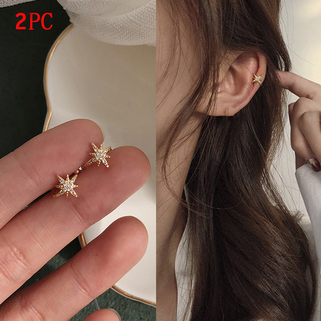 Ear Needle Wrap Crawler Hook Earrings for Women Surround Auricle Diagonal Stud Copper Inlaid Zircon Piercing Earrings /1 Pc