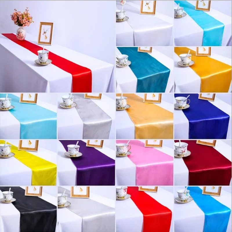 

10pc table runners country wedding decoration family party dinner table runner table Satin European style golden pink blue