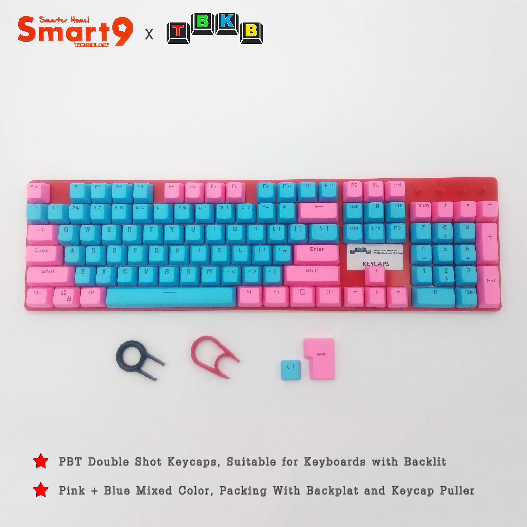 Клавиатура Smart9 x TBKB PBT Double Shot с подсветкой смешанные цвета розовые и синие