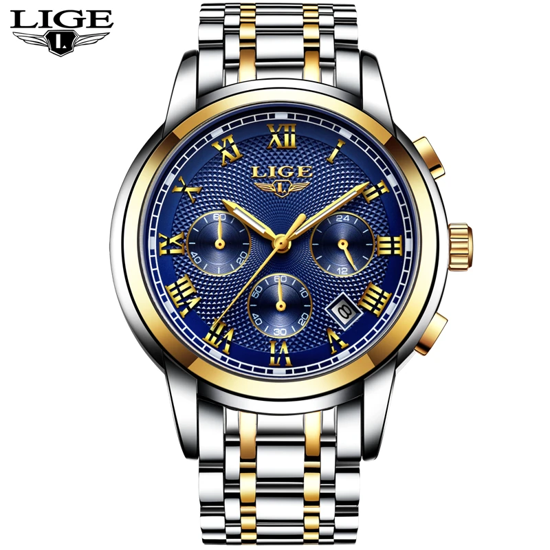 LIGE Top Brand Luxury Man Watch Waterproof Luminous Steel Business Casual Sport Quartz Watch for Men Clock Relogio Masculino+Box
