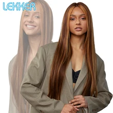 

Lekker Highlight Lace Front Straight Human Hair Wig For Women Ombre Blonde Free Part Pre Plucked Brazilian Remy Glueless 99j Wig