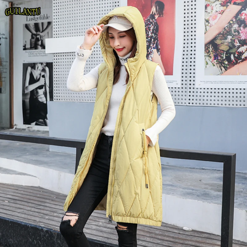 

Guilantu Fashion Women Vests Waistcoat 2019 Autumn Winter Mid-long Down Cotton Padded Vest Female Sleeveless Jackets Hooded Coat