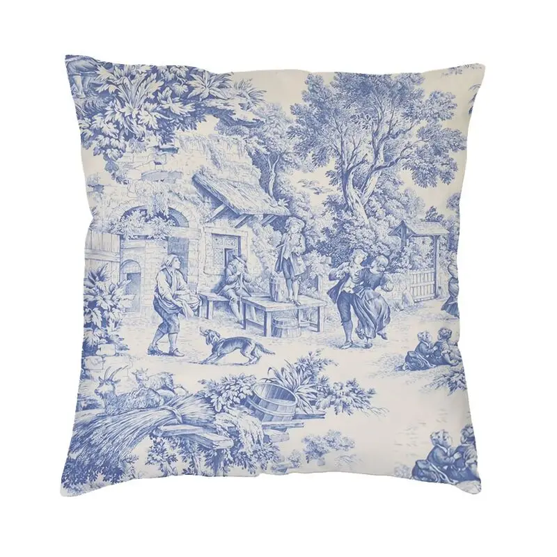 Vintage-Classic-French-Toile-De-Jouy-Navy-Blue-Motif-Pattern-Cushion