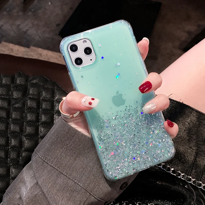 Силиконовый чехол Moskado с блестящими звездами для iPhone 11 Pro Max X XR XS Max 6 6S 7 8 Plus Мягкий Прозрачный Сияющий Чехол с блестками для телефона s