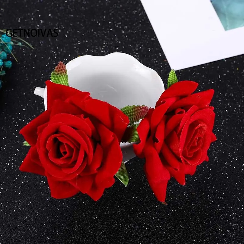 Jewelry Accessories Hair Accessory Hair Headdress Bridal Headwear U Type Red Rose Wedding Bride Jewelry Women Hair Accessories Hair Fork Silk Flower Headdress Handmade Bridal Party Headpieces SL