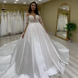 Elegant White Wedding Dress Beading Sequined Appliques Long Sleeve Sweetheart Lace Sweep Train Bridal Gowns Robe De Mariée