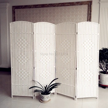 

Grass-woven rattan-woven screen folded manually to cut off solid wood Fashion Hotel porch living room bedroom mobile folding