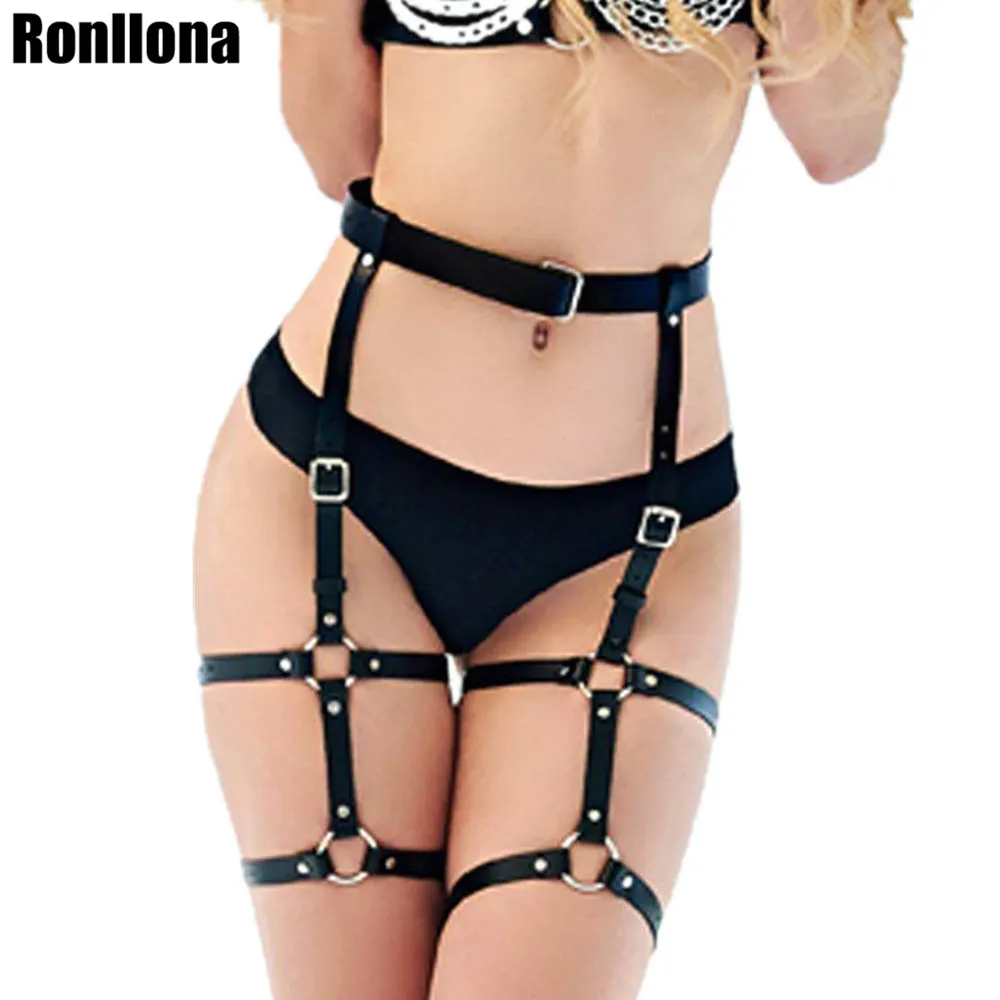 LP-001 Ronllona кожаное нижнее белье, комплект из 2 предметов, подвязки, ремни, сексуальный женский пояс, бандаж для ног, клетка, ремни, бюстгальтер, подвязки, ремни для тела - Цвет: LP-001