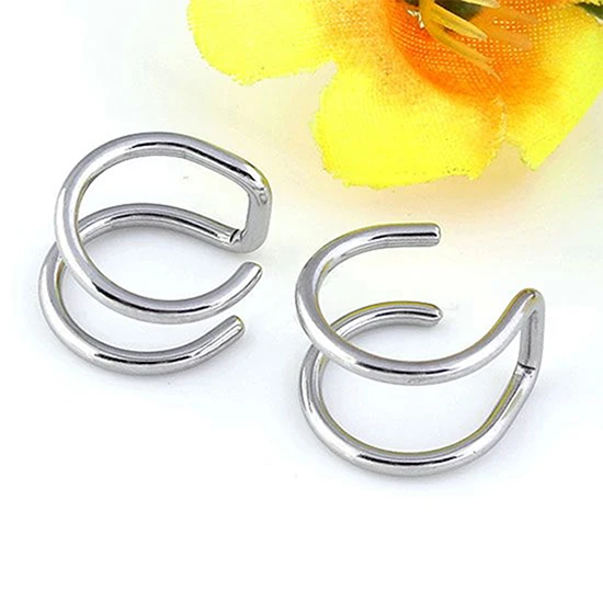 Clip Earrings Stainless Steel 2-Row Fake Cartilage Ear Nose Lip Cuff Clip On Gift