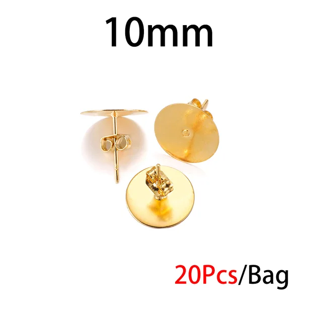 20-100pcs/lot Gold Stainless Steel Blank Post Earring Studs Base Pins With Earring Plug Findings Ear Back For DIY Jewelry Making 10 x 12mm