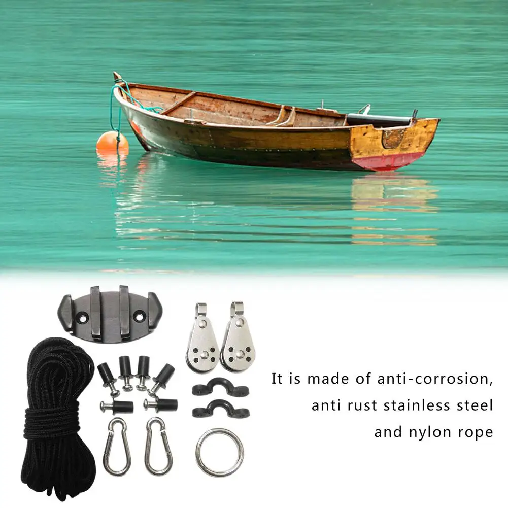 Kayak Canoe Anchor Trolley Kit Water Sports Cleat Rigging Ring Pulleys Pad Eyes Well Nuts Screws Kayak Accessories Set