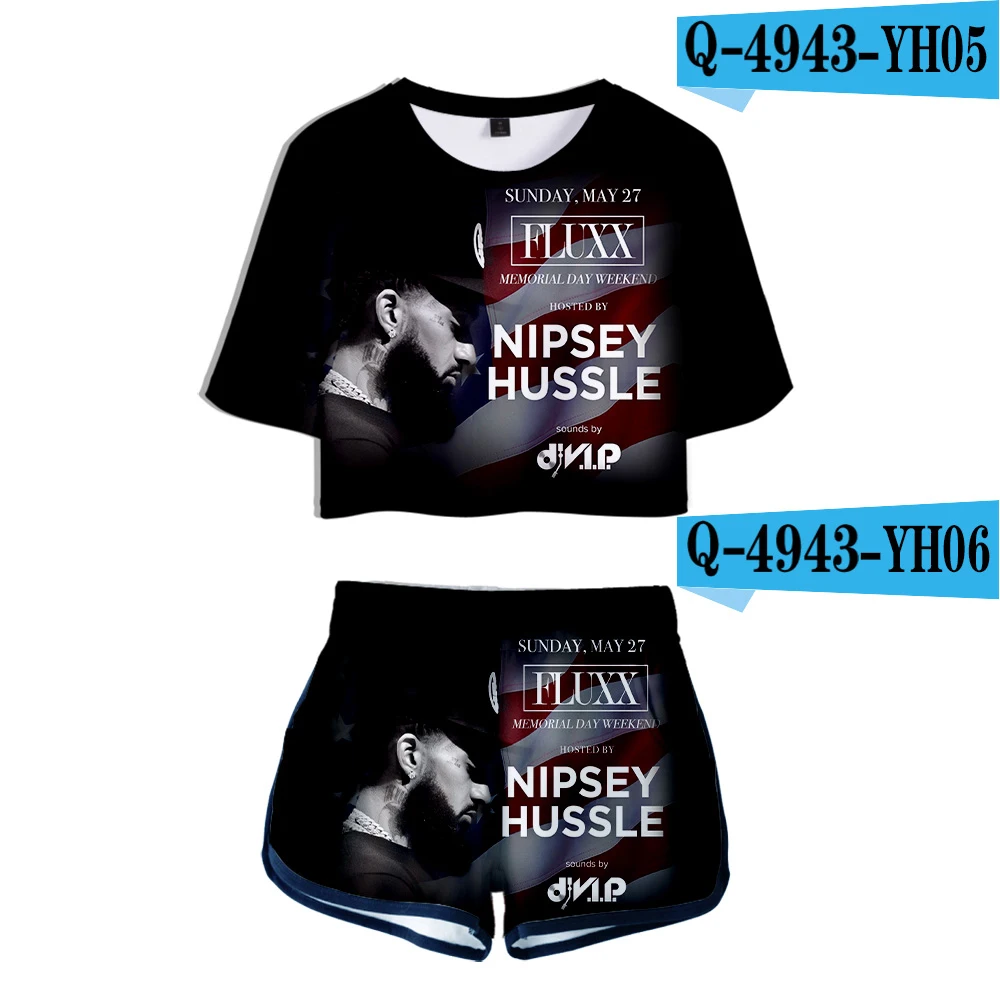 Nipsey hussle/женские комплекты с принтом Лидер продаж альбом пупка короткий рукав и короткие штаны с круглым вырезом летний комплект из двух предметов оверсайз - Цвет: L